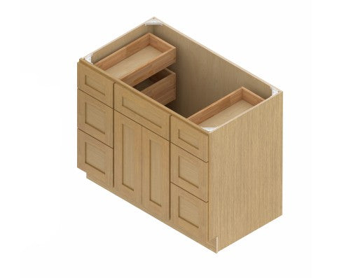 VSDB48:  Oak Shaker Vanity Side Drawer Base Cabinet Single Basin 48"W*21D*34-1/2"H-4D-2DRA