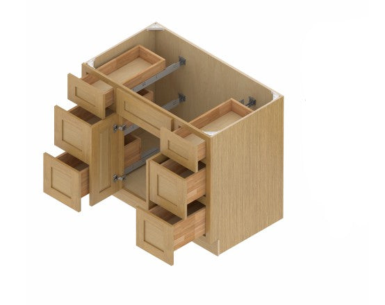 VSDB48:  Oak Shaker Vanity Side Drawer Base Cabinet Single Basin 48"W*21D*34-1/2"H-4D-2DRA