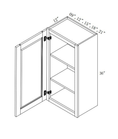 W2136:  Oak Shaker Wall 21"W*36"H*12"D-1D-2S