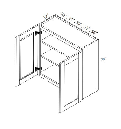 W2730:  Oak Shaker Wall 27"W*30"H*12"D-2D-2S