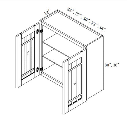 W3630/GD:  Oak Shaker Wall 36"W*30"H*12"D-2D-2S/ Glass Door