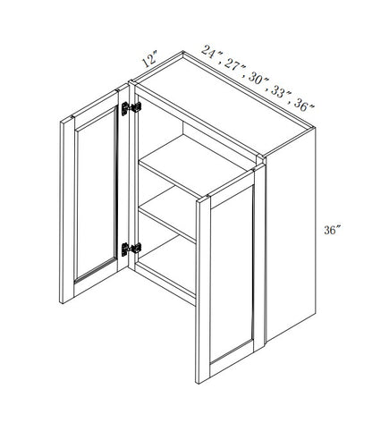 W3036:  Oak Shaker Wall 30"W*36"H*12"D-2D-2S
