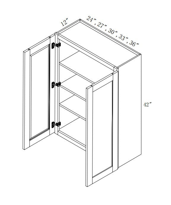 W3640/W3642: Oak Shaker Wall 36"W*40"H*12"D-2D-3S