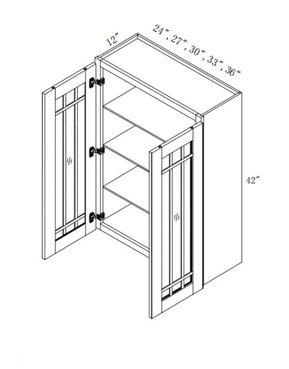 W3640/GD: Oak Shaker Wall 36"W*40"H*12"D-2D-3S/ Glass Door