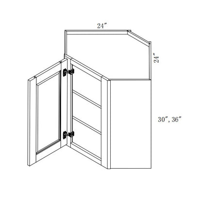 WDC2430: Oak Shaker Wall Diagonal Cabinet 24"W*30"H*24"D-1D-2S