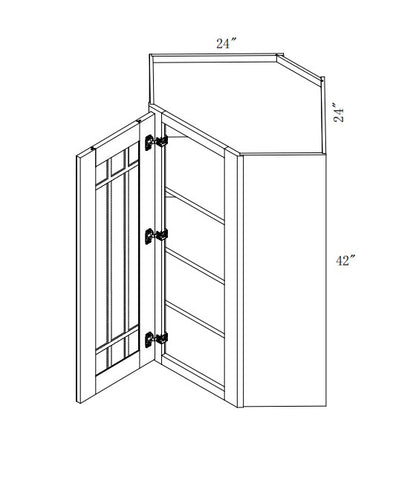 WDC2440/GD: Oak Shaker Wall Diagonal Cabinet 24"W*40"H*24"D-1D-3S/Glass Door