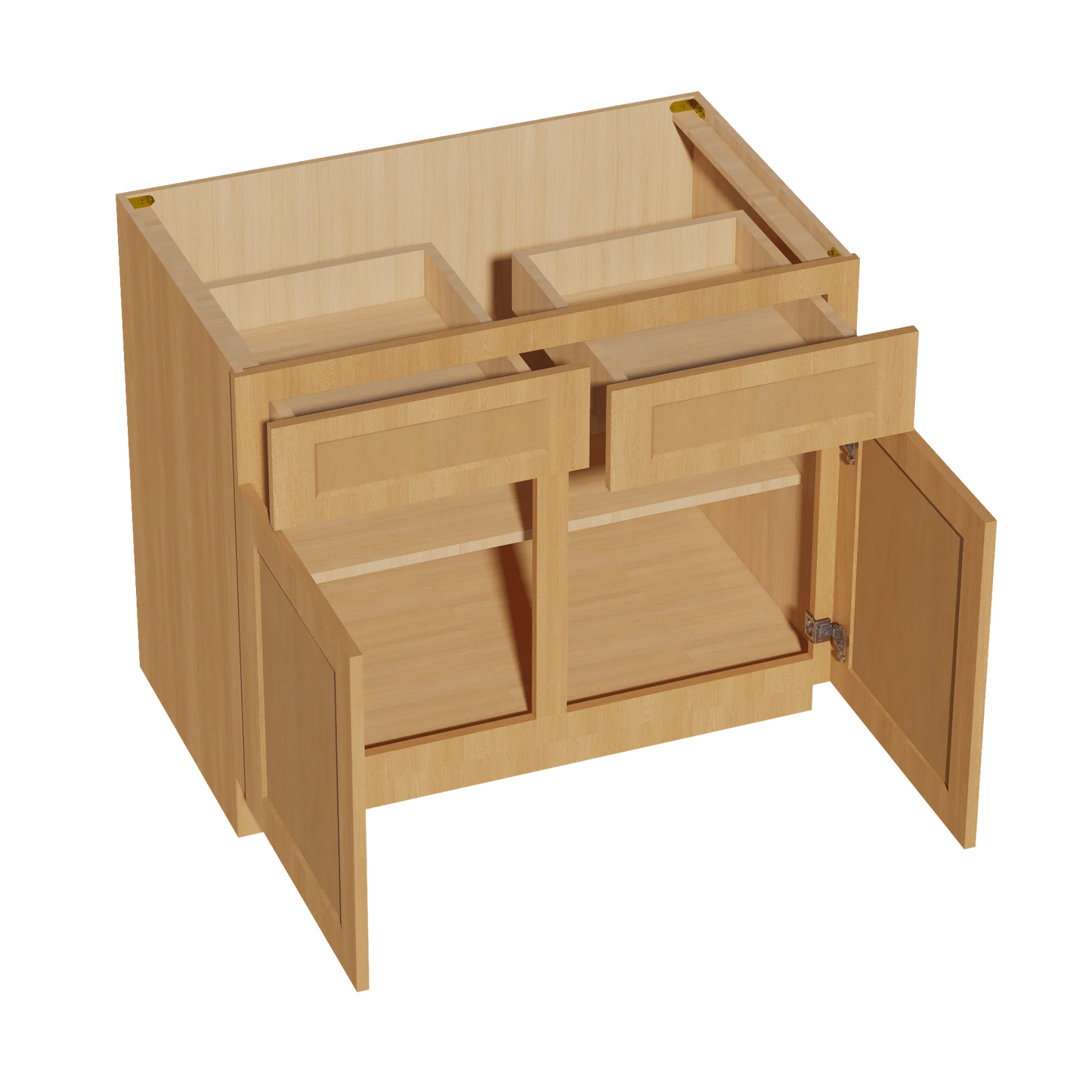 B39: Oak Shaker 39" 2 Doors 2 Drawers Standard Base Cabinet