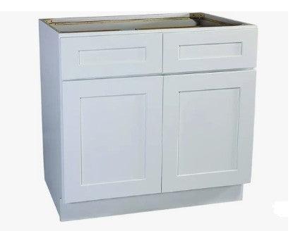 B39: White Shaker Standard Base Cabinet 2D 2DRA